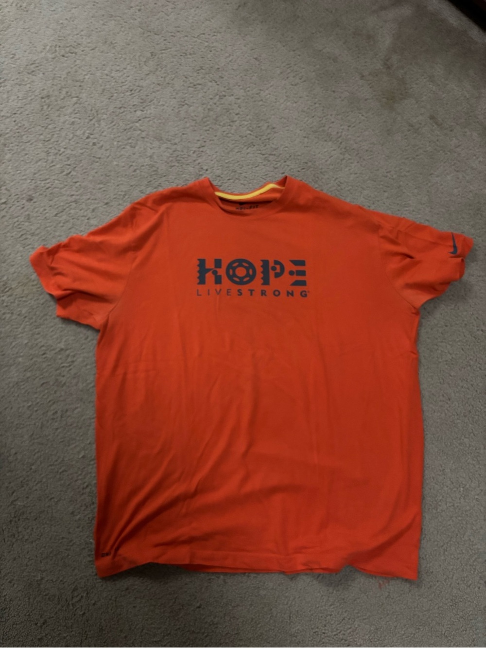 Nike HOPE Livestrong Short-Sleeve Tee in Orange with Navy Logo